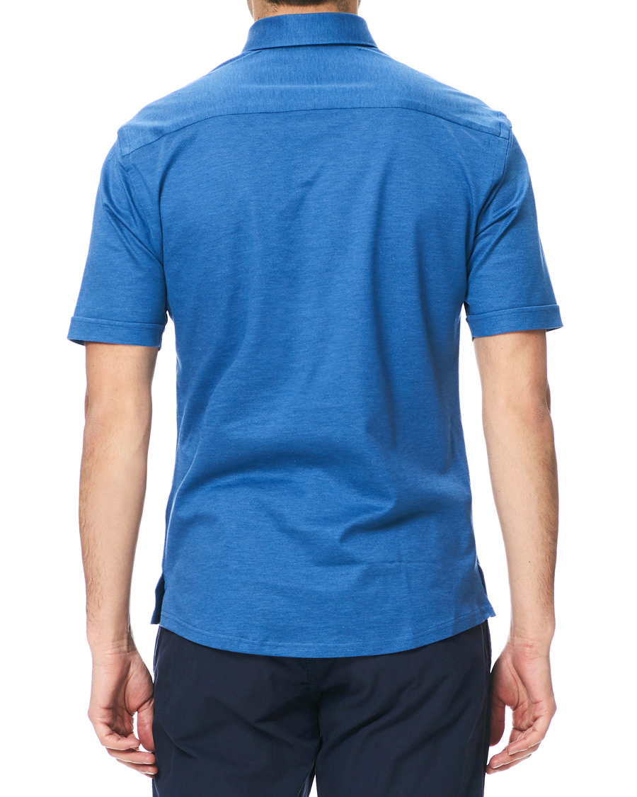 Heren | Polo's | Eton | Slim Fit Short Sleeve Pique Shirt Blue