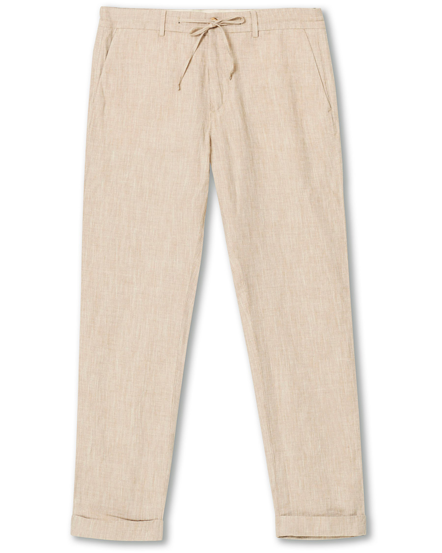 Homme | Pantalons | Morris | Windslow Linen Turn Up Drawstring Trousers Khaki