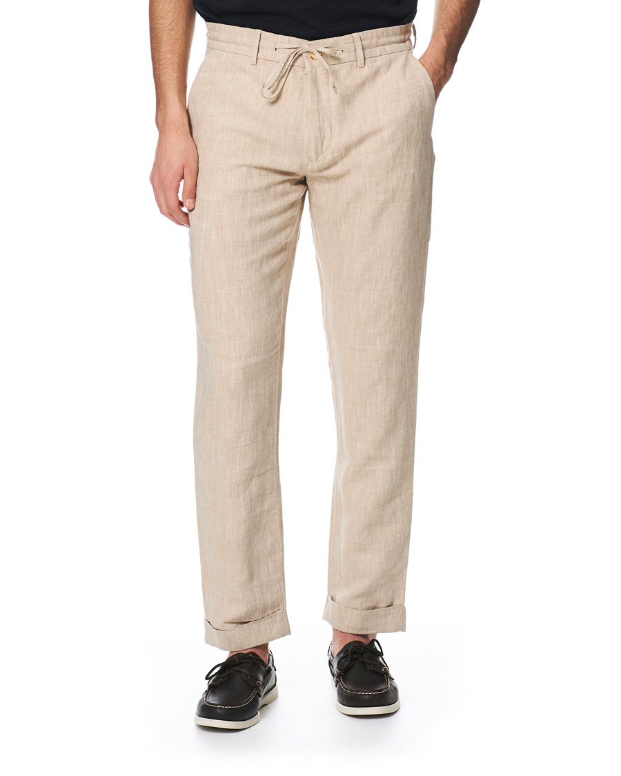 Homme | Pantalons | Morris | Windslow Linen Turn Up Drawstring Trousers Khaki