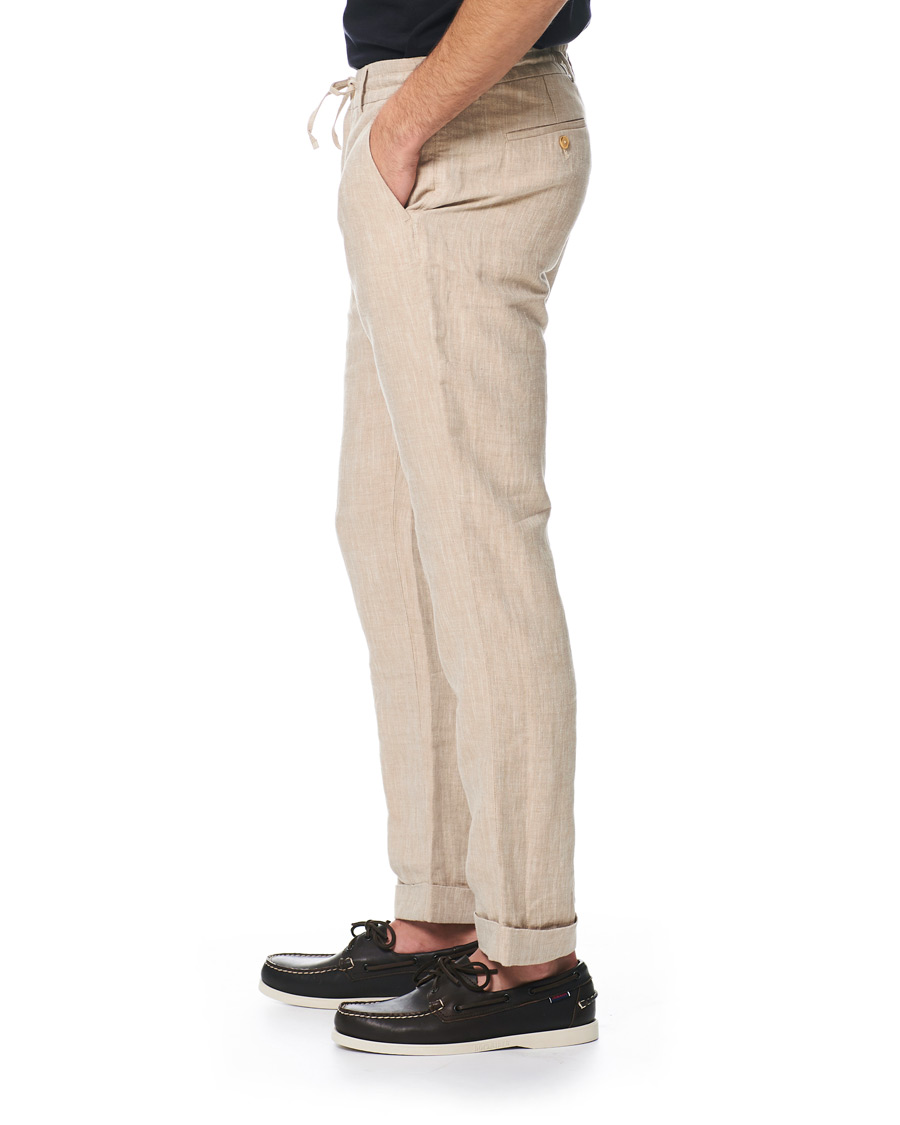 Homme | Pantalons | Morris | Windslow Linen Turn Up Drawstring Trousers Khaki