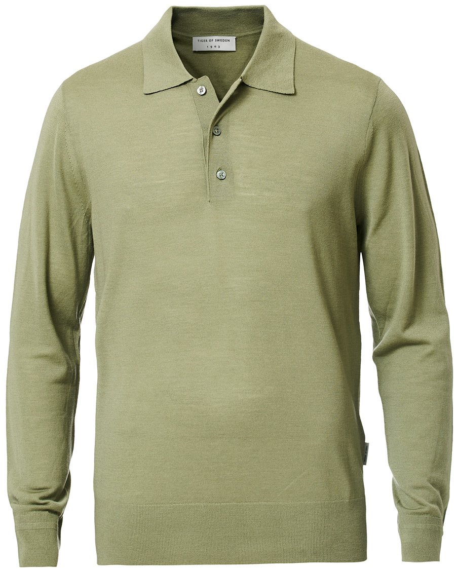 Homme | Pulls Et Tricots | Tiger of Sweden | Newton Knitted Long Sleeve Polo Caraway Green