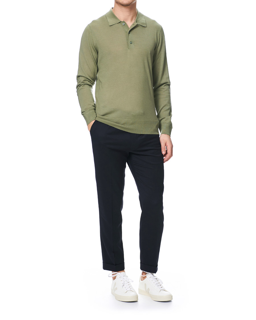 Homme | Pulls Et Tricots | Tiger of Sweden | Newton Knitted Long Sleeve Polo Caraway Green