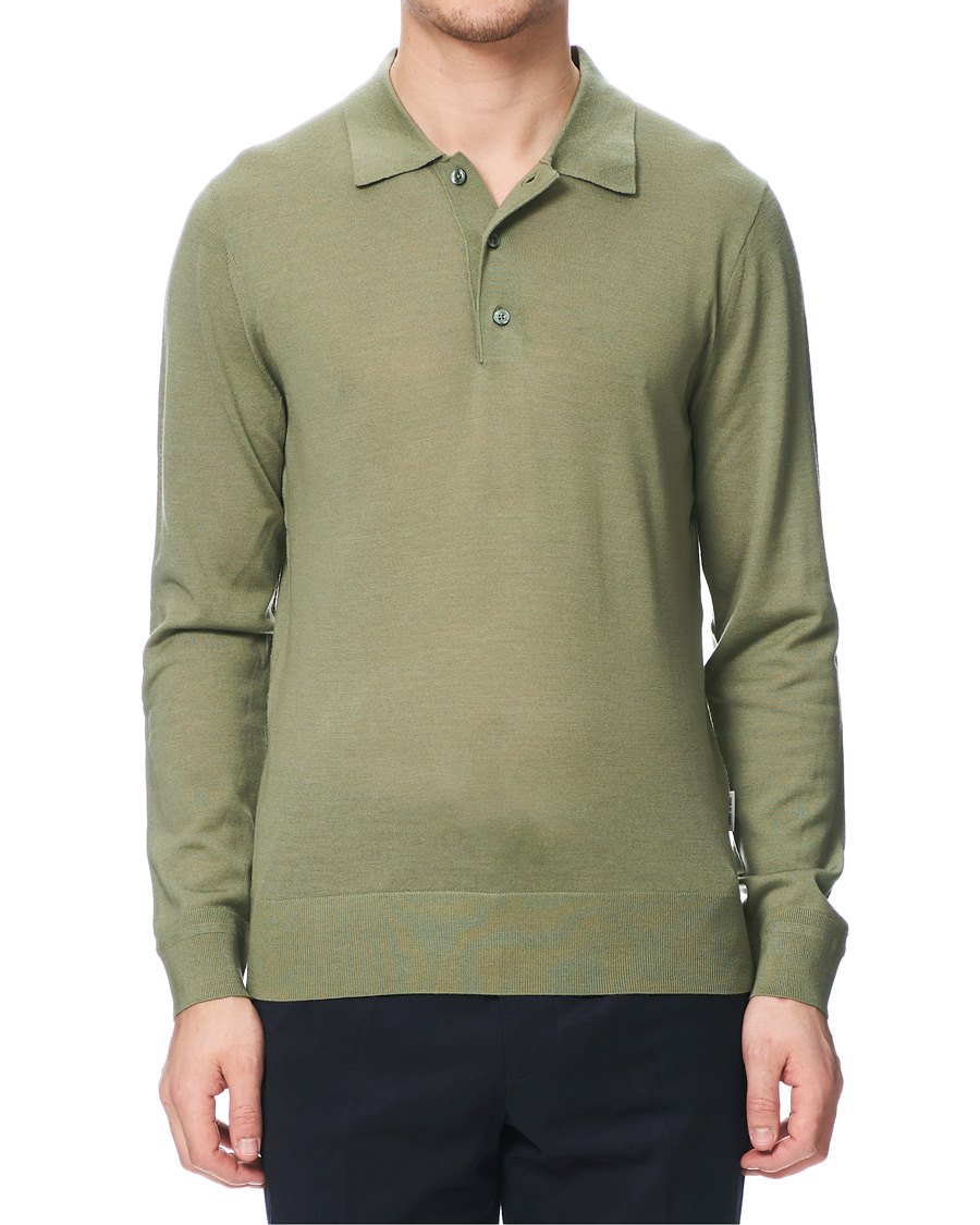 Homme | Pulls Et Tricots | Tiger of Sweden | Newton Knitted Long Sleeve Polo Caraway Green