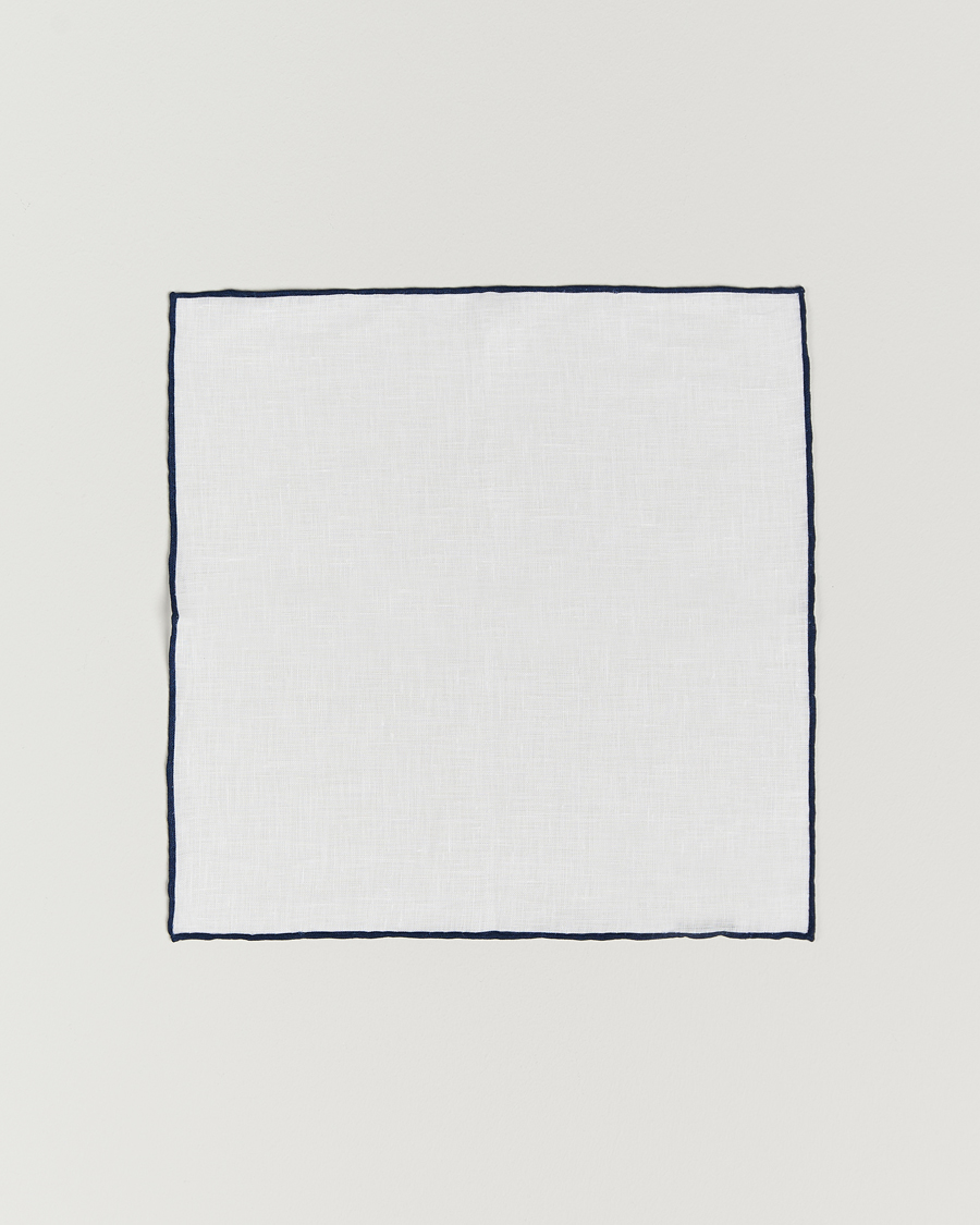 Homme | Pochettes De Costume | Amanda Christensen | Linen Paspoal Pocket Square White/Navy