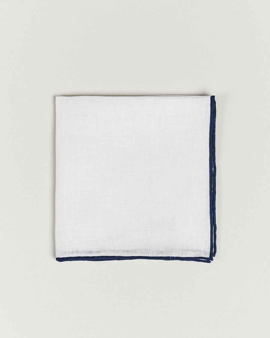 Homme | Pochettes De Costume | Amanda Christensen | Linen Paspoal Pocket Square White/Navy