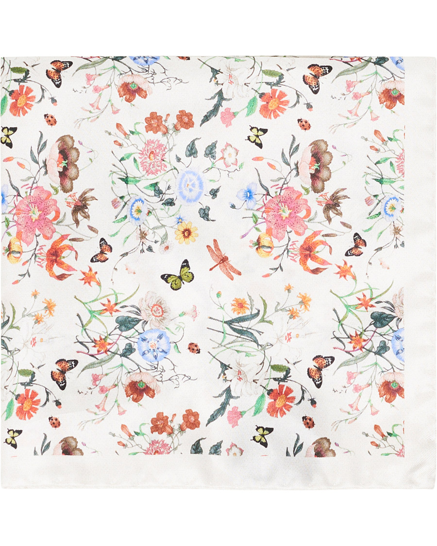 Homme | Amanda Christensen Silk Twill Printed Pocket Square White | Amanda Christensen | Silk Twill Printed Pocket Square White