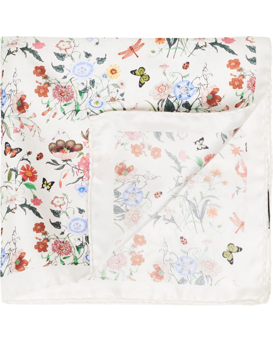 Homme | Amanda Christensen Silk Twill Printed Pocket Square White | Amanda Christensen | Silk Twill Printed Pocket Square White