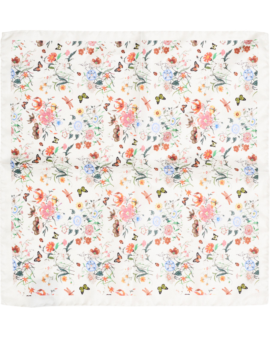 Homme | Amanda Christensen Silk Twill Printed Pocket Square White | Amanda Christensen | Silk Twill Printed Pocket Square White