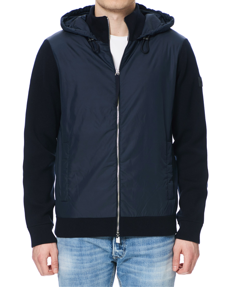 Homme | Manteaux Et Vestes | BOSS BLACK | BOSS Ofabio Hybrid Knitted Full-Zip Hoodie Dark Blue
