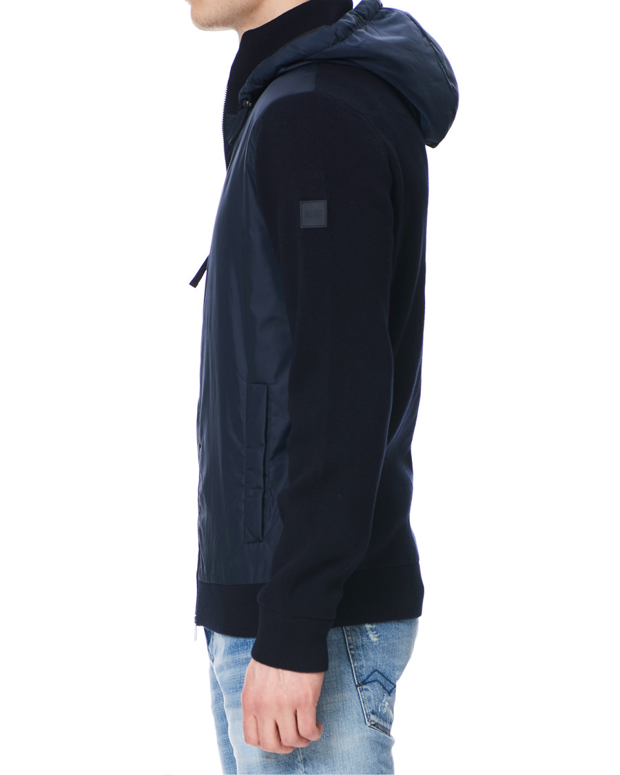 Homme | Manteaux Et Vestes | BOSS BLACK | BOSS Ofabio Hybrid Knitted Full-Zip Hoodie Dark Blue