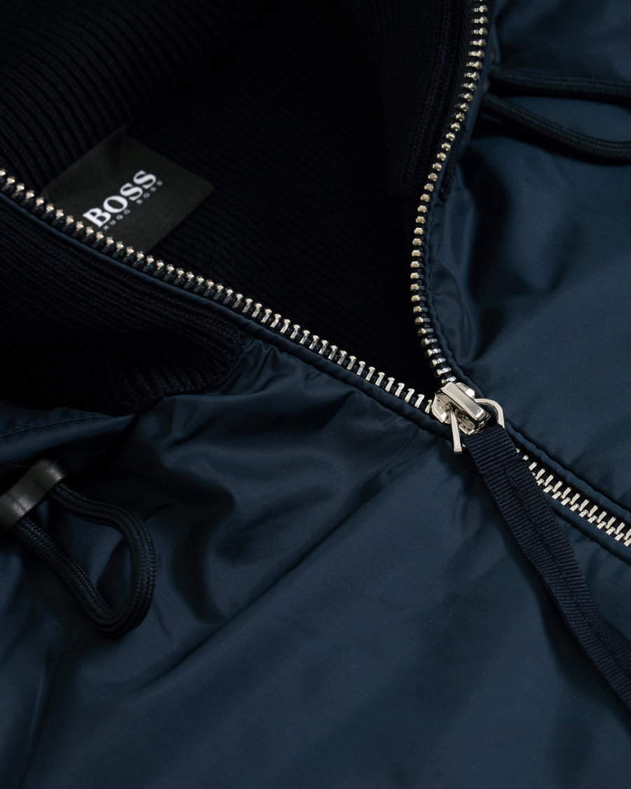 Homme | Manteaux Et Vestes | BOSS BLACK | BOSS Ofabio Hybrid Knitted Full-Zip Hoodie Dark Blue