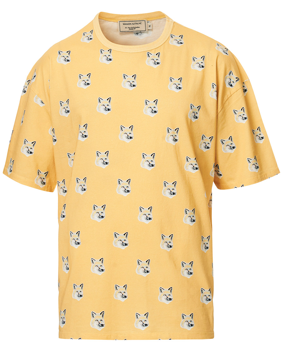 Heren | T-shirts | Maison Kitsuné | All Over Pastel Fox Head T-shirt Yellow