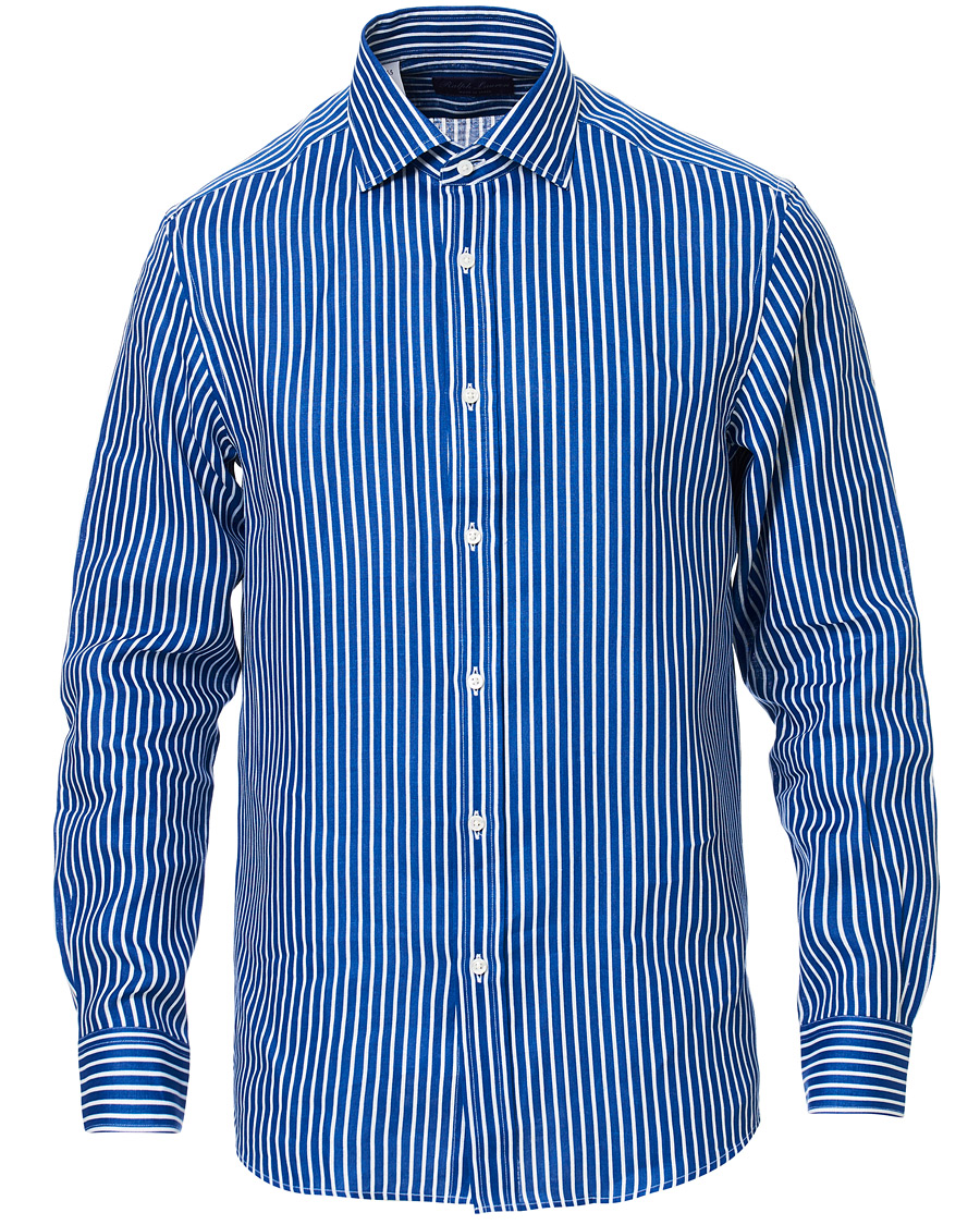 Heren | Overhemden | Ralph Lauren Purple Label | Bengal Stripe Linen Shirt Blue/White