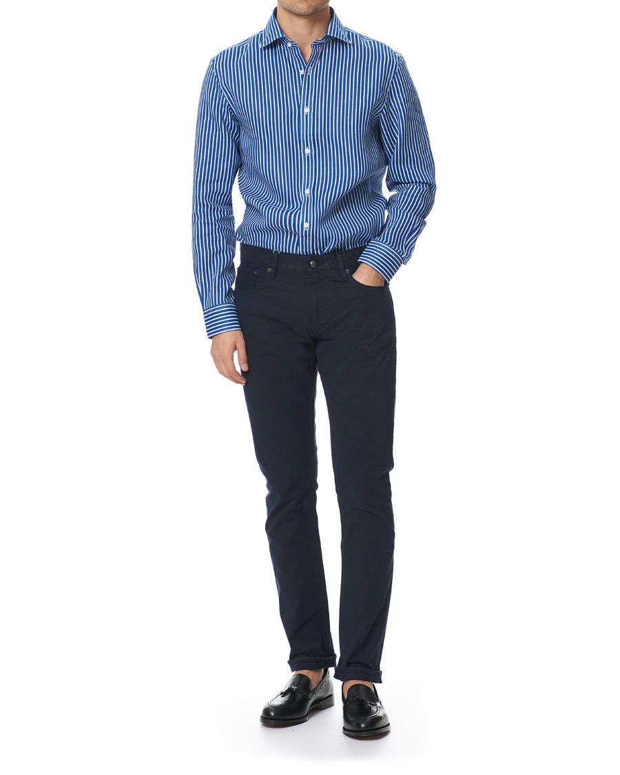 Heren | Overhemden | Ralph Lauren Purple Label | Bengal Stripe Linen Shirt Blue/White