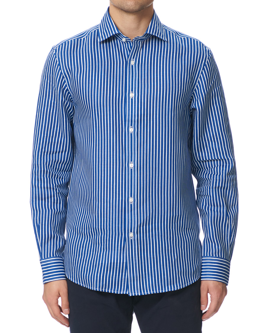 Heren | Overhemden | Ralph Lauren Purple Label | Bengal Stripe Linen Shirt Blue/White