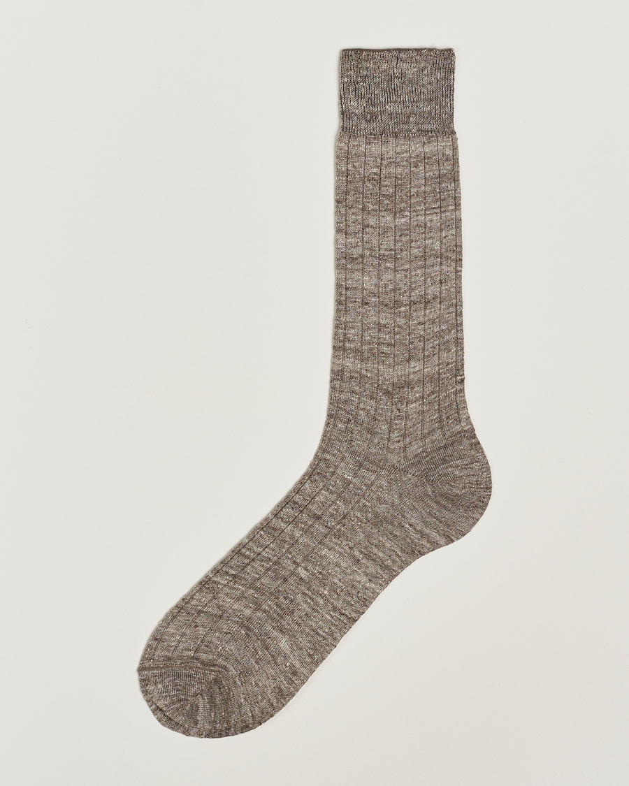 Heren | Ondergoed | Bresciani | Linen Ribbed Short Socks Brown Melange