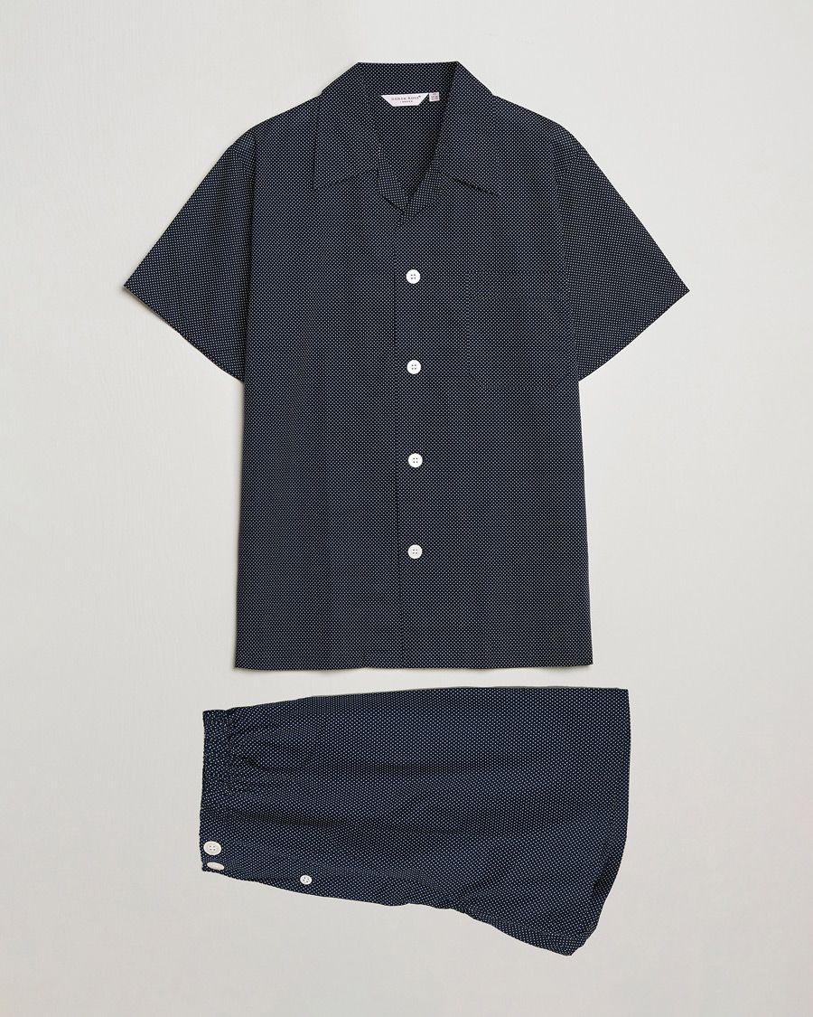 Homme | | Derek Rose | Shortie Printed Cotton Pyjama Set Navy