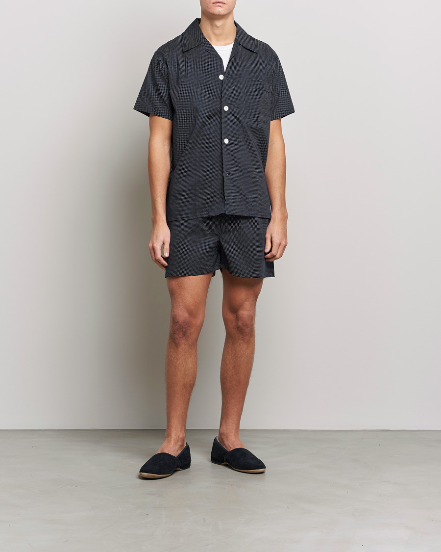 Homme | | Derek Rose | Shortie Printed Cotton Pyjama Set Navy
