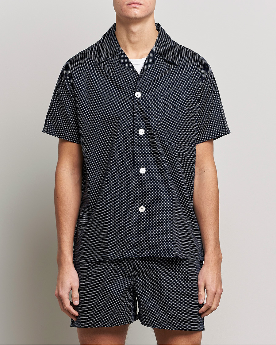 Homme | | Derek Rose | Shortie Printed Cotton Pyjama Set Navy