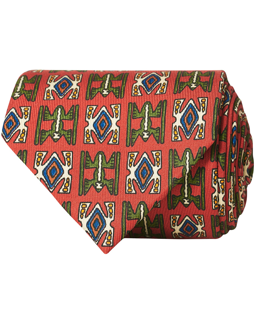 Homme | Drake's Silk Printed Native Pattern 8 cm Tie Dusty Red | Drake's | Silk Printed Native Pattern 8 cm Tie Dusty Red