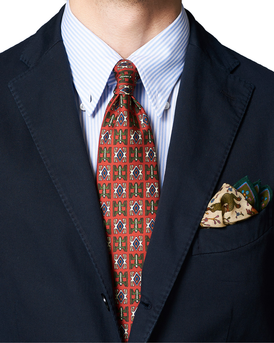 Homme | Drake's Silk Printed Native Pattern 8 cm Tie Dusty Red | Drake's | Silk Printed Native Pattern 8 cm Tie Dusty Red