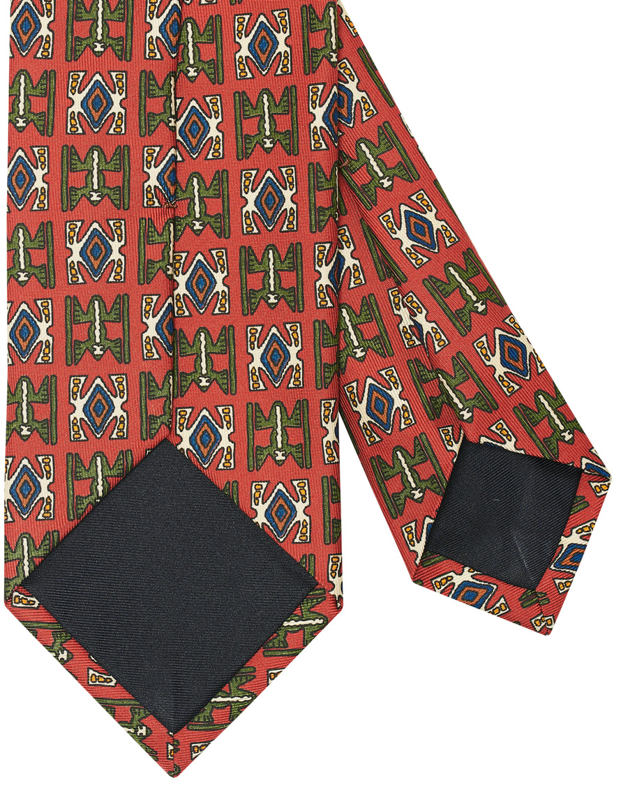 Homme | Drake's Silk Printed Native Pattern 8 cm Tie Dusty Red | Drake's | Silk Printed Native Pattern 8 cm Tie Dusty Red