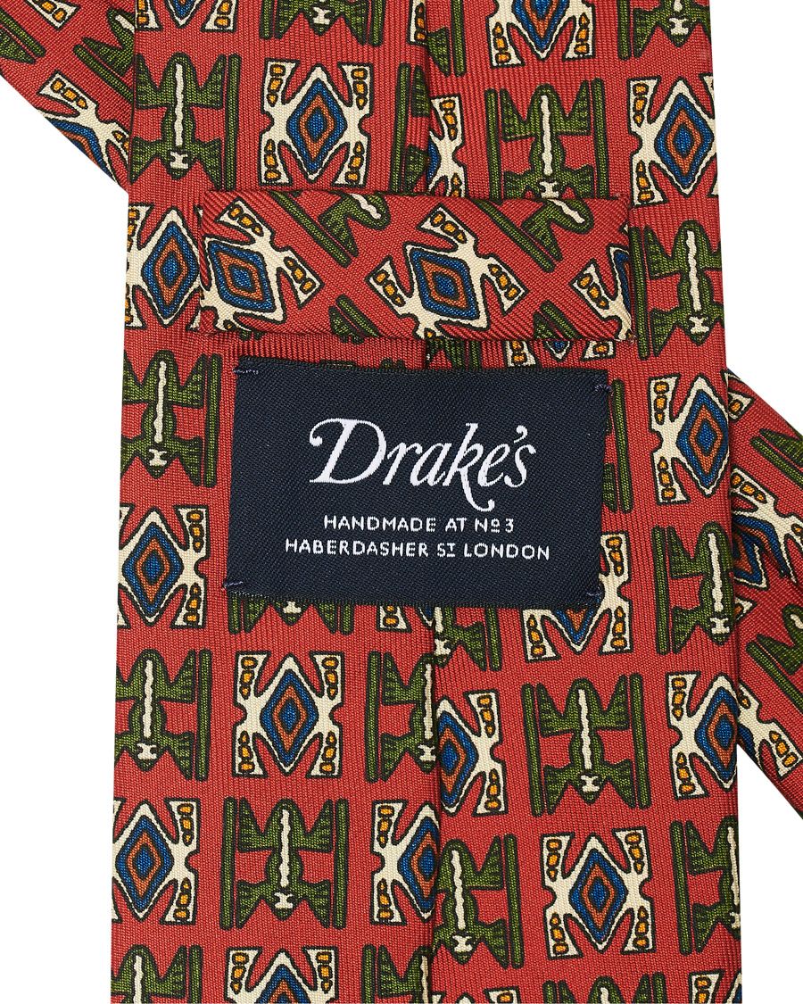 Homme | Drake's Silk Printed Native Pattern 8 cm Tie Dusty Red | Drake's | Silk Printed Native Pattern 8 cm Tie Dusty Red