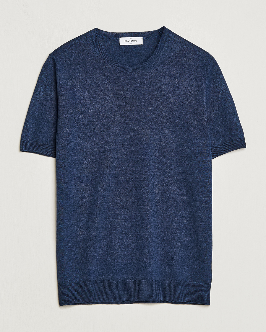 Homme | T-shirts | Gran Sasso | Cotton/Linen Knitted Tee Navy