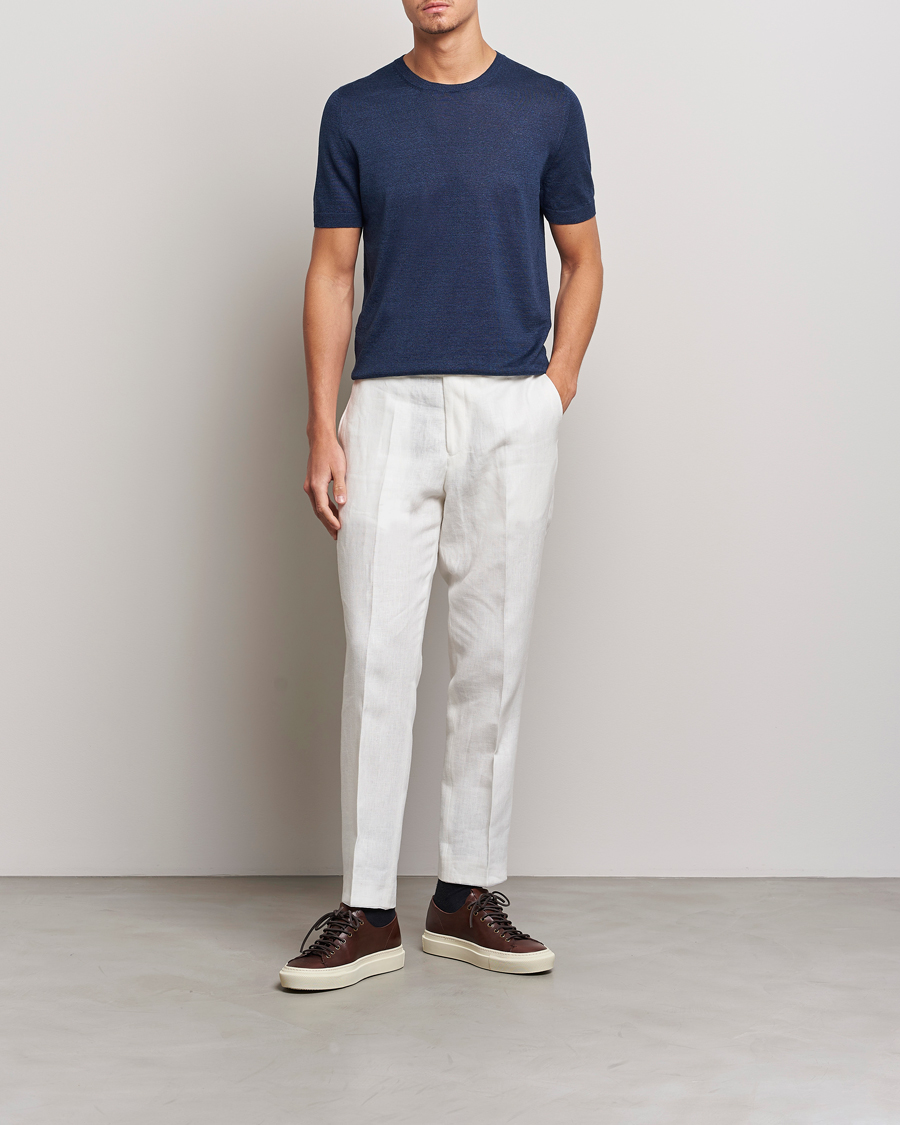 Homme | T-shirts | Gran Sasso | Cotton/Linen Knitted Tee Navy