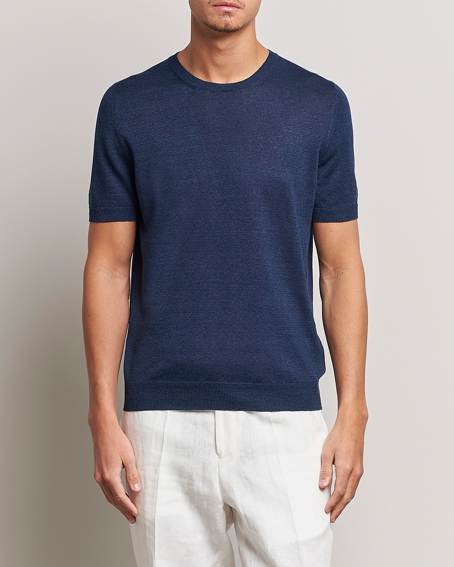 Homme | T-shirts | Gran Sasso | Cotton/Linen Knitted Tee Navy
