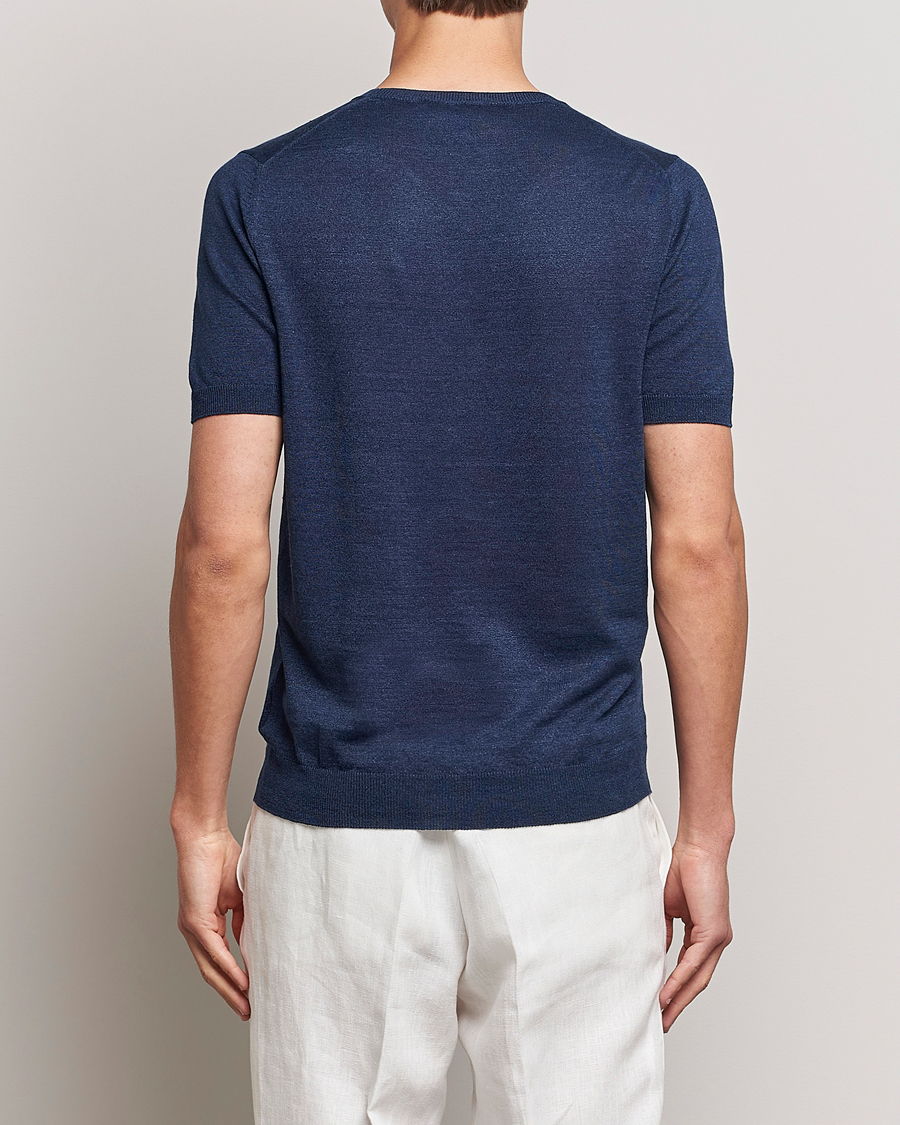 Homme | T-shirts | Gran Sasso | Cotton/Linen Knitted Tee Navy