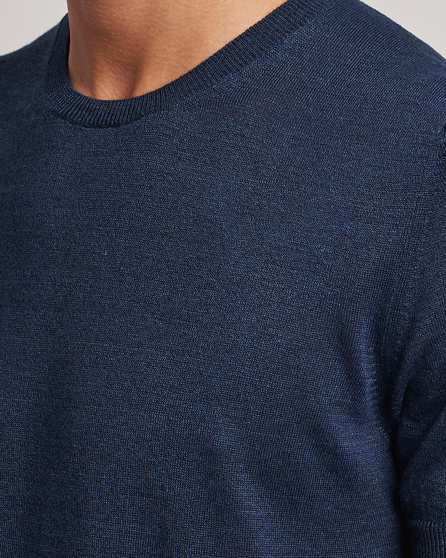 Homme | T-shirts | Gran Sasso | Cotton/Linen Knitted Tee Navy