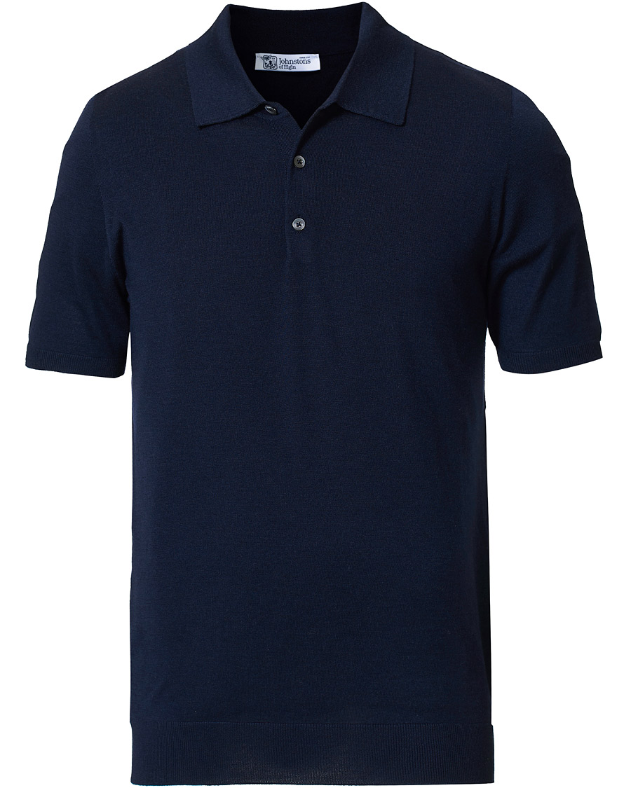 Homme | Polos | Johnstons of Elgin | Superfine Worsted Merino Short Sleeve Polo Dark Navy