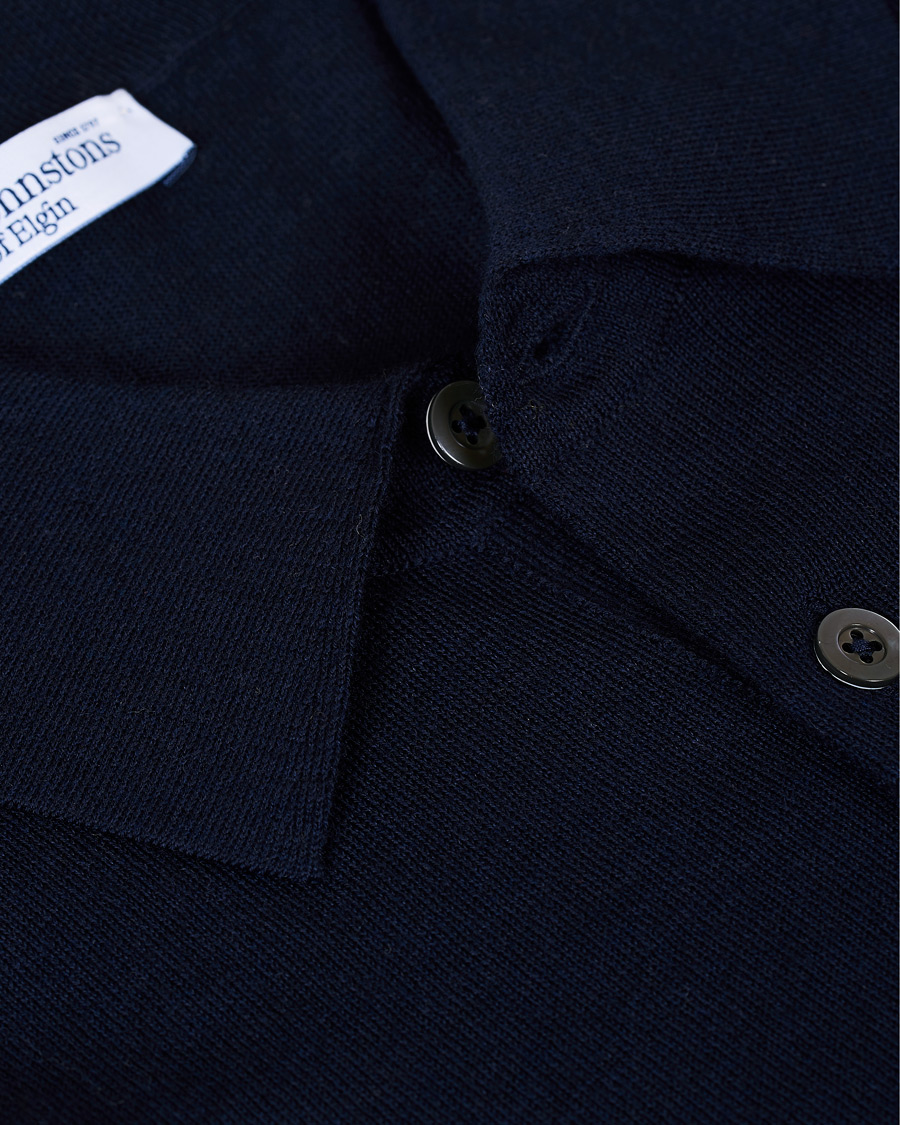 Homme | Polos | Johnstons of Elgin | Superfine Worsted Merino Short Sleeve Polo Dark Navy