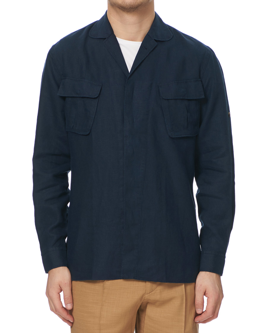 Heren | Overhemden | Lardini | Double Pocket Linen Shirt Navy