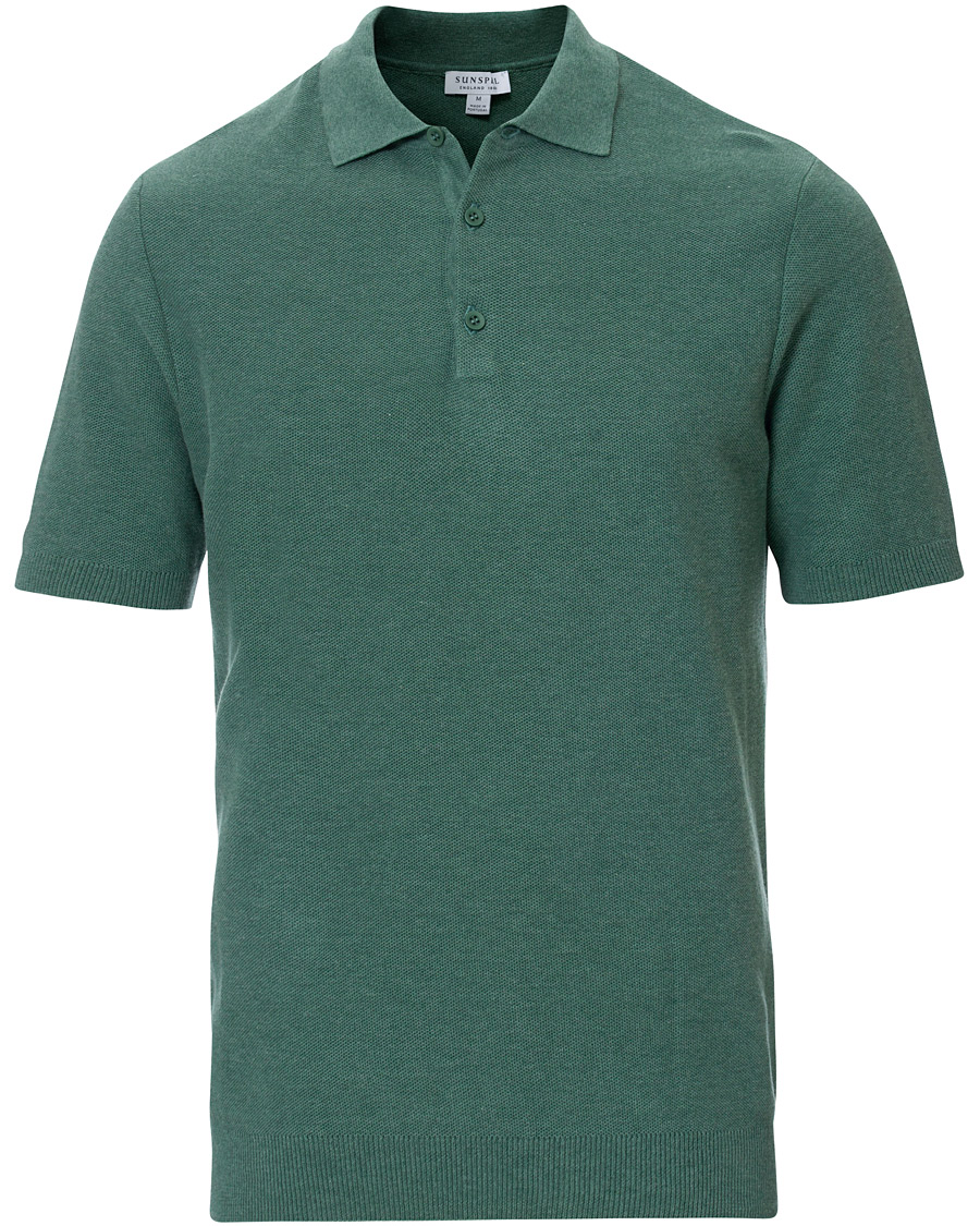Homme | Polos | Sunspel | Rack Stitch Fine Knitted Polo Sage
