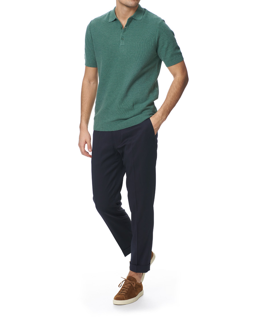 Homme | Polos | Sunspel | Rack Stitch Fine Knitted Polo Sage