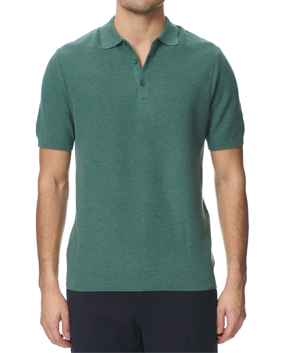Homme | Polos | Sunspel | Rack Stitch Fine Knitted Polo Sage