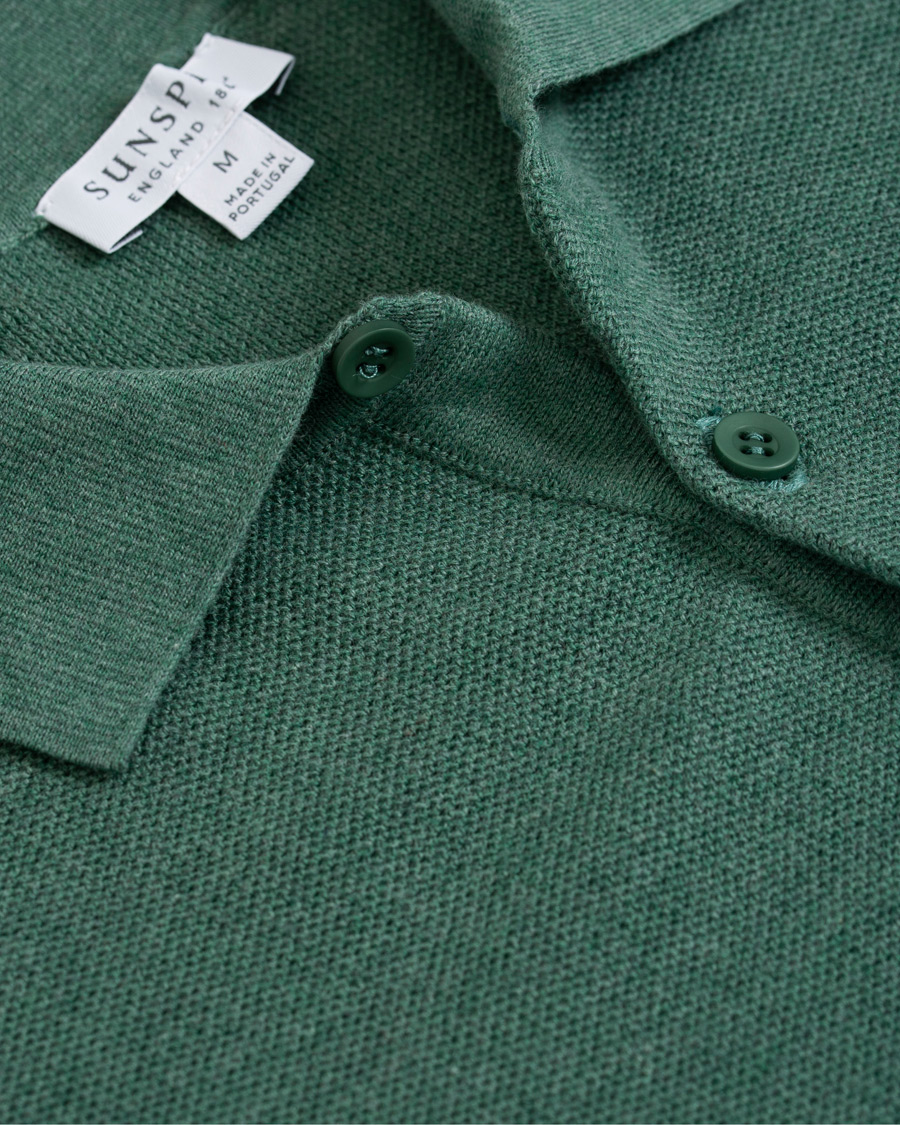 Homme | Polos | Sunspel | Rack Stitch Fine Knitted Polo Sage