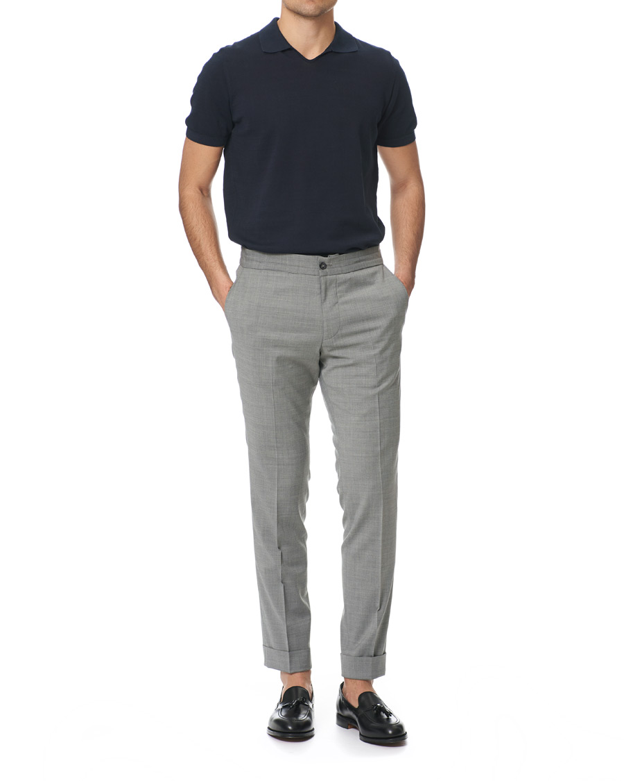 Homme | Pantalons | Oscar Jacobson | Nolan Wool Stretch Drawstring Trousers Light Grey