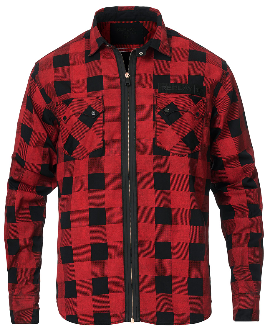 Homme | Chemises | Replay | Neymar JR Check Full Zip Overshirt Black/Red L