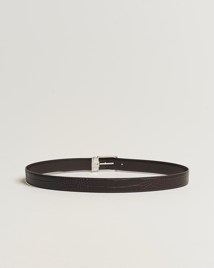 Homme | Montblanc Square Buckle Alligator Printed 35mm Leather Belt Brown | Montblanc | Square Buckle Alligator Printed 35mm Leather Belt Brown
