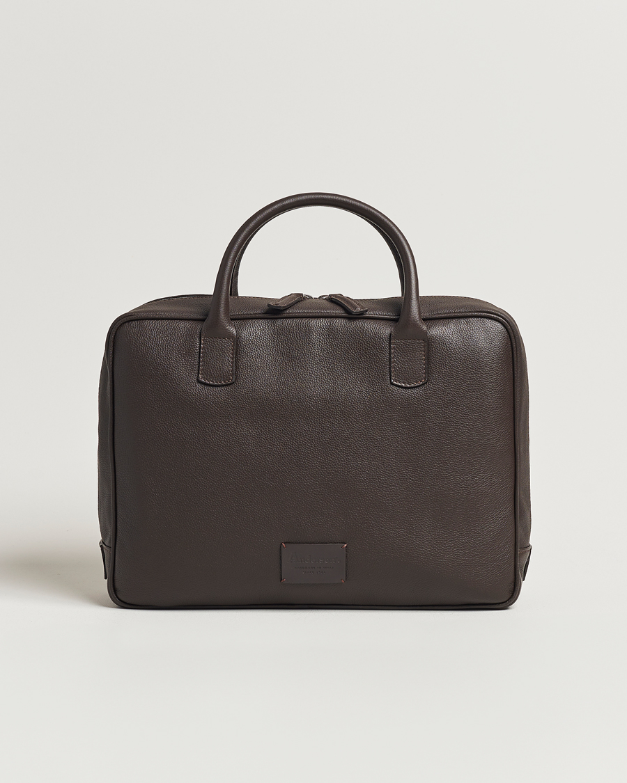 Heren | Tassen | Anderson's | Full Grain Leather Briefcase Dark Brown