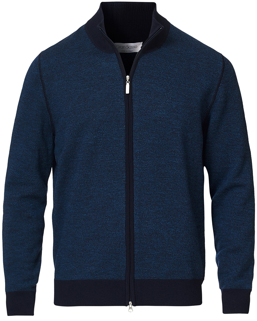 Homme | Pulls Et Tricots | Gran Sasso | Merino Fashion Fit Full Zip Blue/Blue