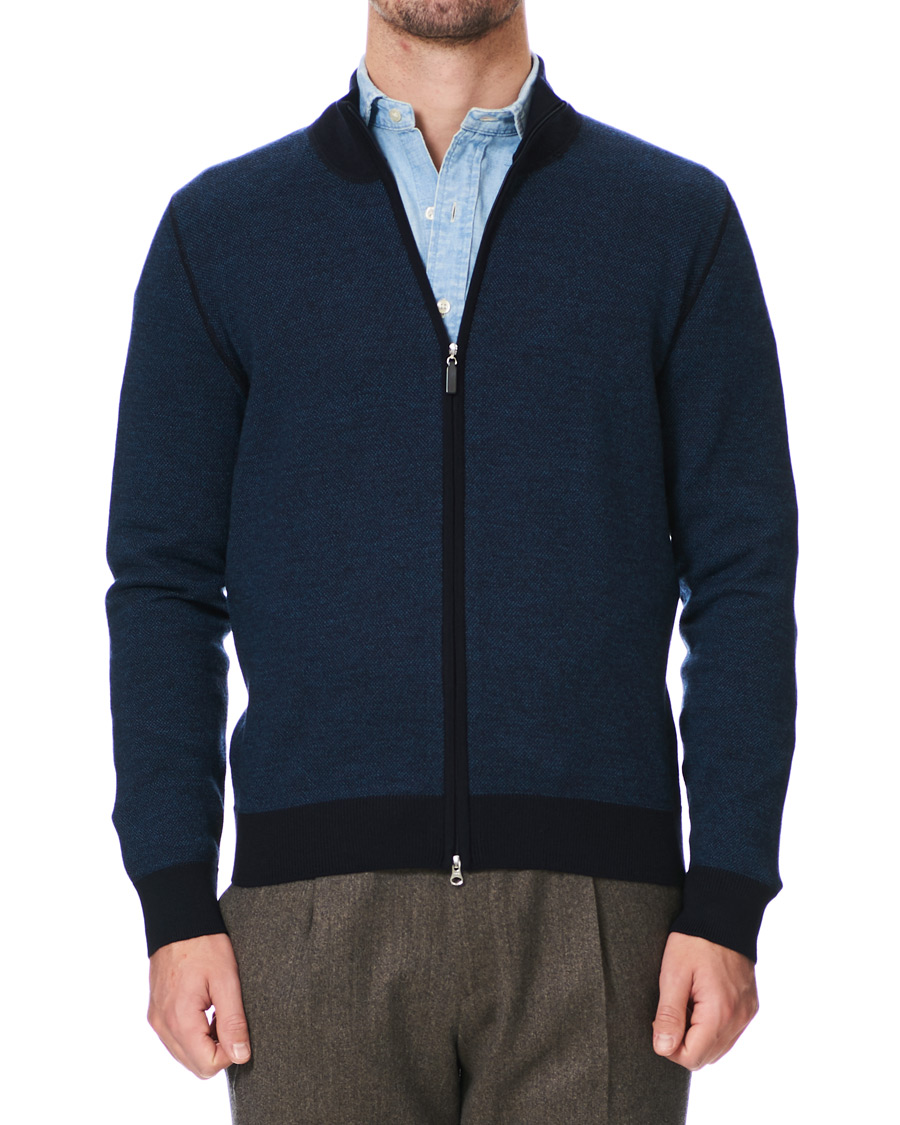 Homme | Pulls Et Tricots | Gran Sasso | Merino Fashion Fit Full Zip Blue/Blue