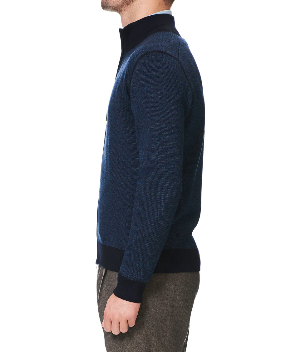 Homme | Pulls Et Tricots | Gran Sasso | Merino Fashion Fit Full Zip Blue/Blue
