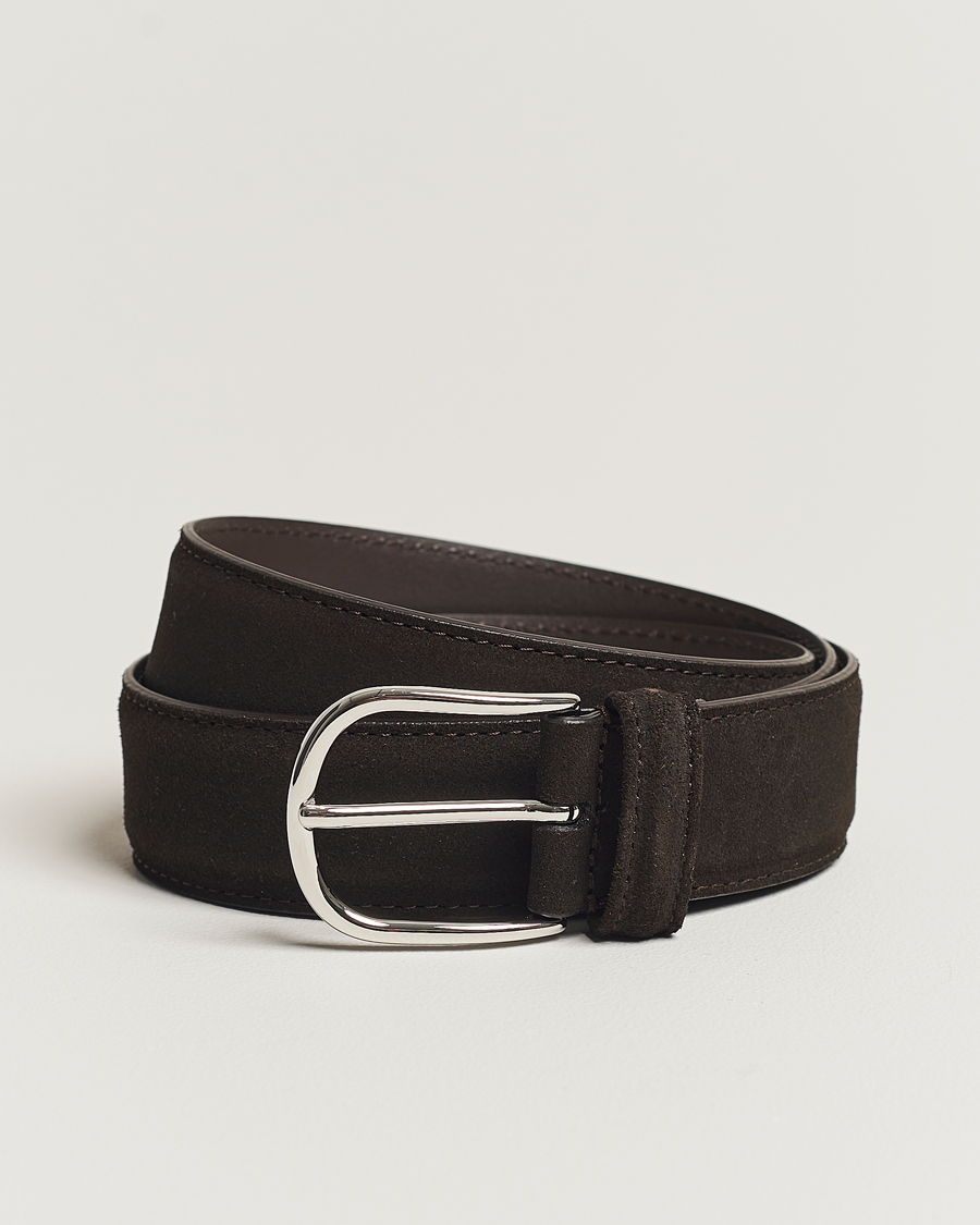 Heren | Riemen | Anderson's | Suede 3,5 cm Belt Dark Brown