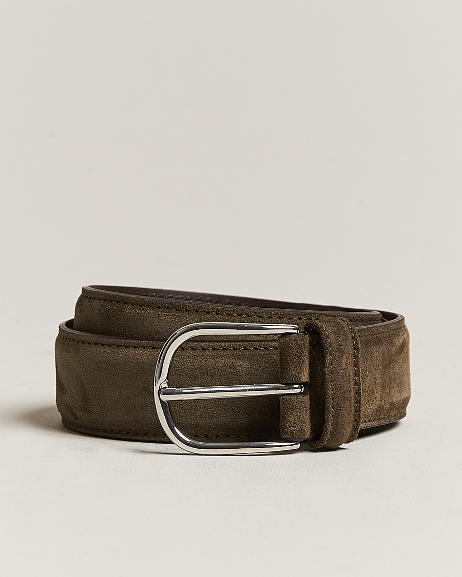 Homme | Anderson's Suede 3,5 cm Belt Green | Anderson's | Suede 3,5 cm Belt Green