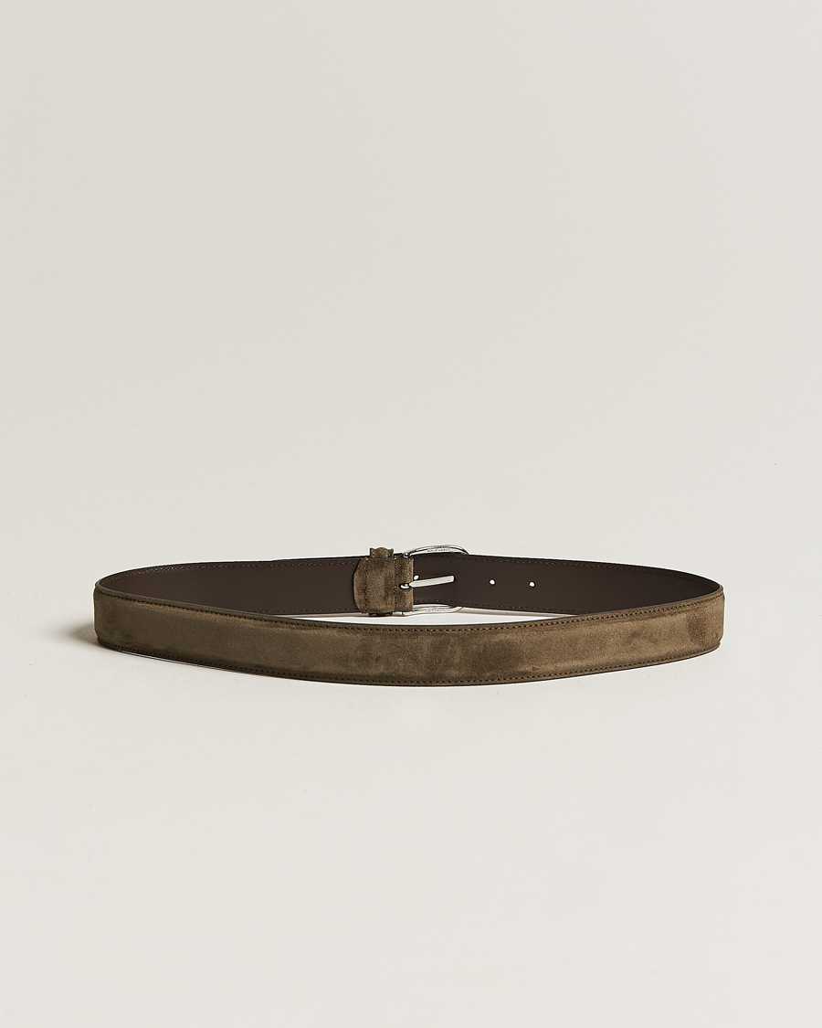 Homme | Anderson's Suede 3,5 cm Belt Green | Anderson's | Suede 3,5 cm Belt Green