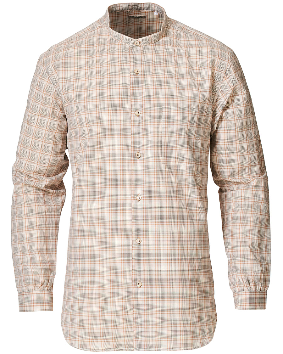 Homme | Chemises | Camoshita | Mandarin Collar Cotton Shirt Beige Check